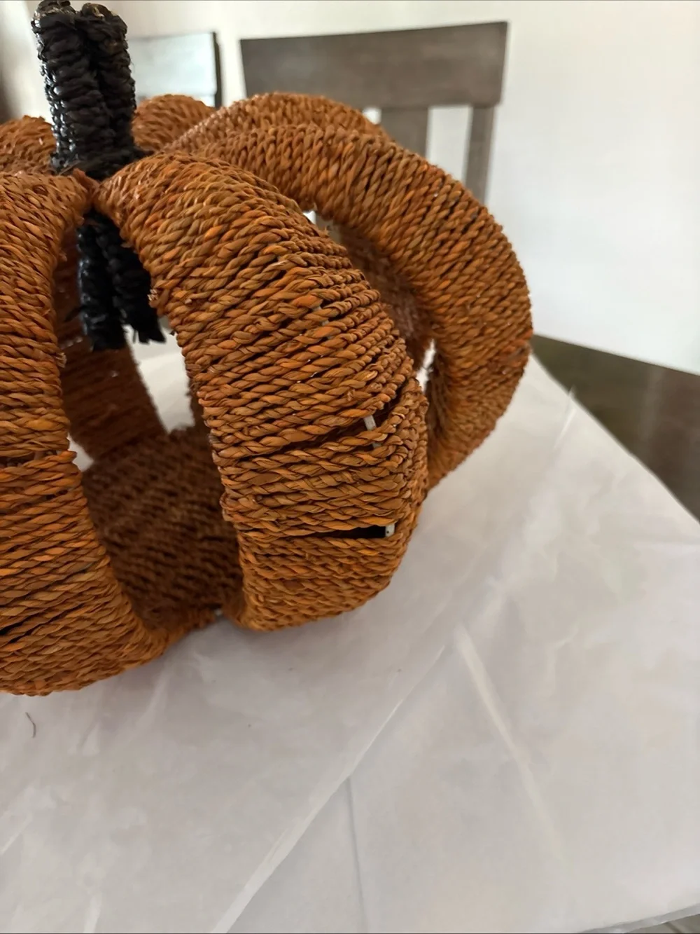 Large Rustic Orange Rope Pumpkin 11” Tall & 15” Wide.   Made In India